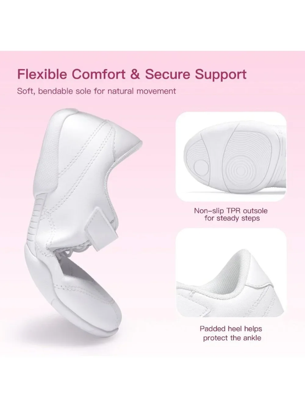 Girls Leather Dance Sneakers - Stylish Cheer Shoes for Performance & Comfort